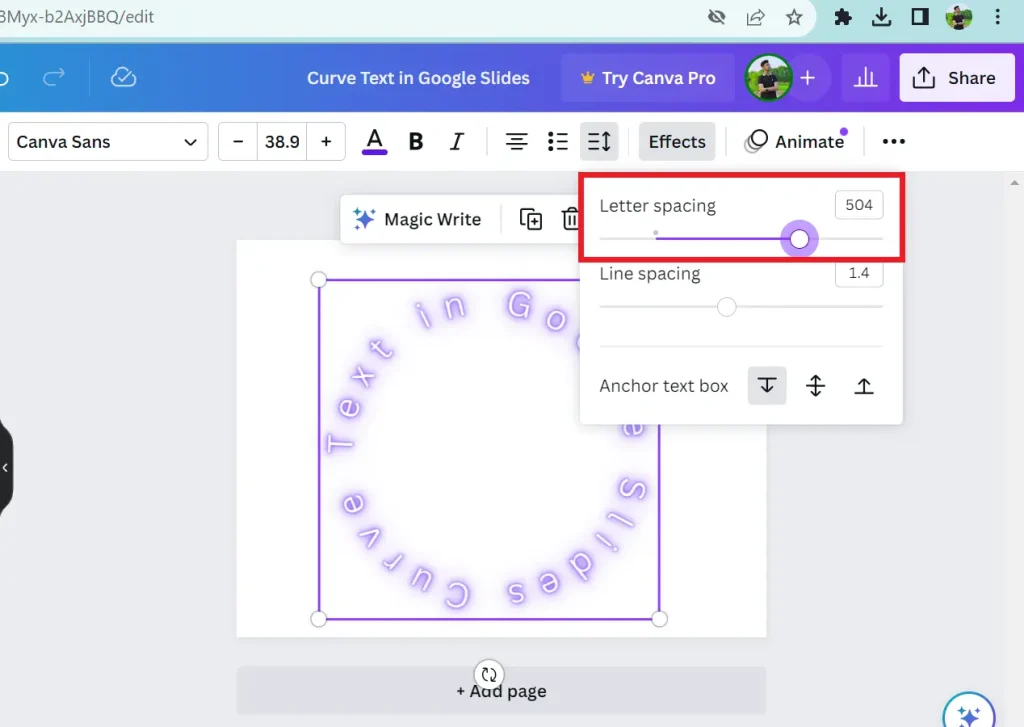 How to curve text in Google Slides