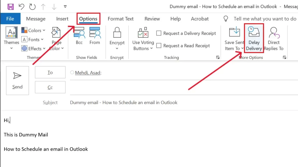 How to schedule an email in outlook