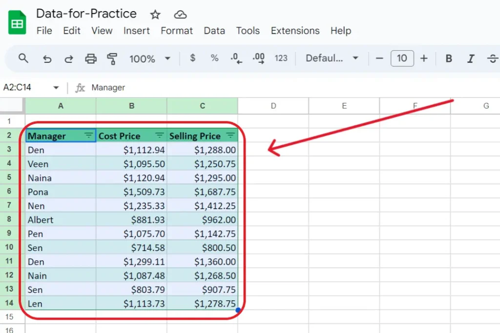 How to make a table in Google Sheets