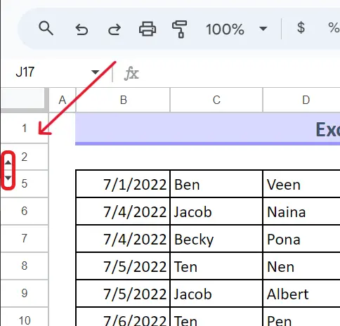 How to Unhide Rows in Google Sheets
